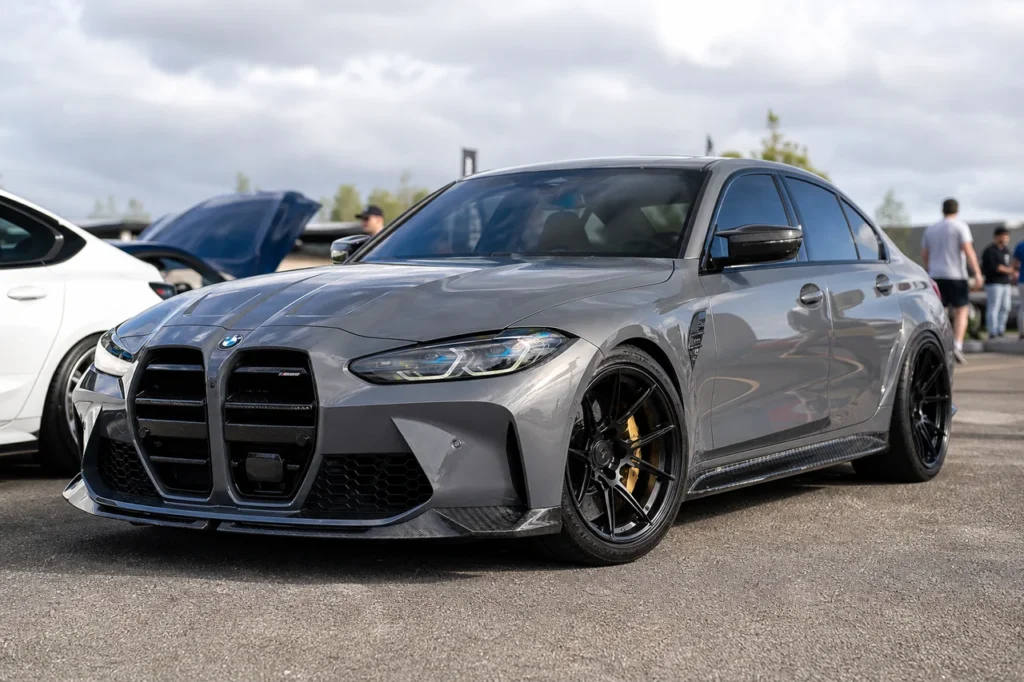 BMW M3 G80 with black forged monoblock wheels and clean performance stance