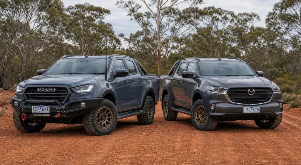 Isuzu D-Max and Mazda BT-50 with 17 inch off road wheels in Australia