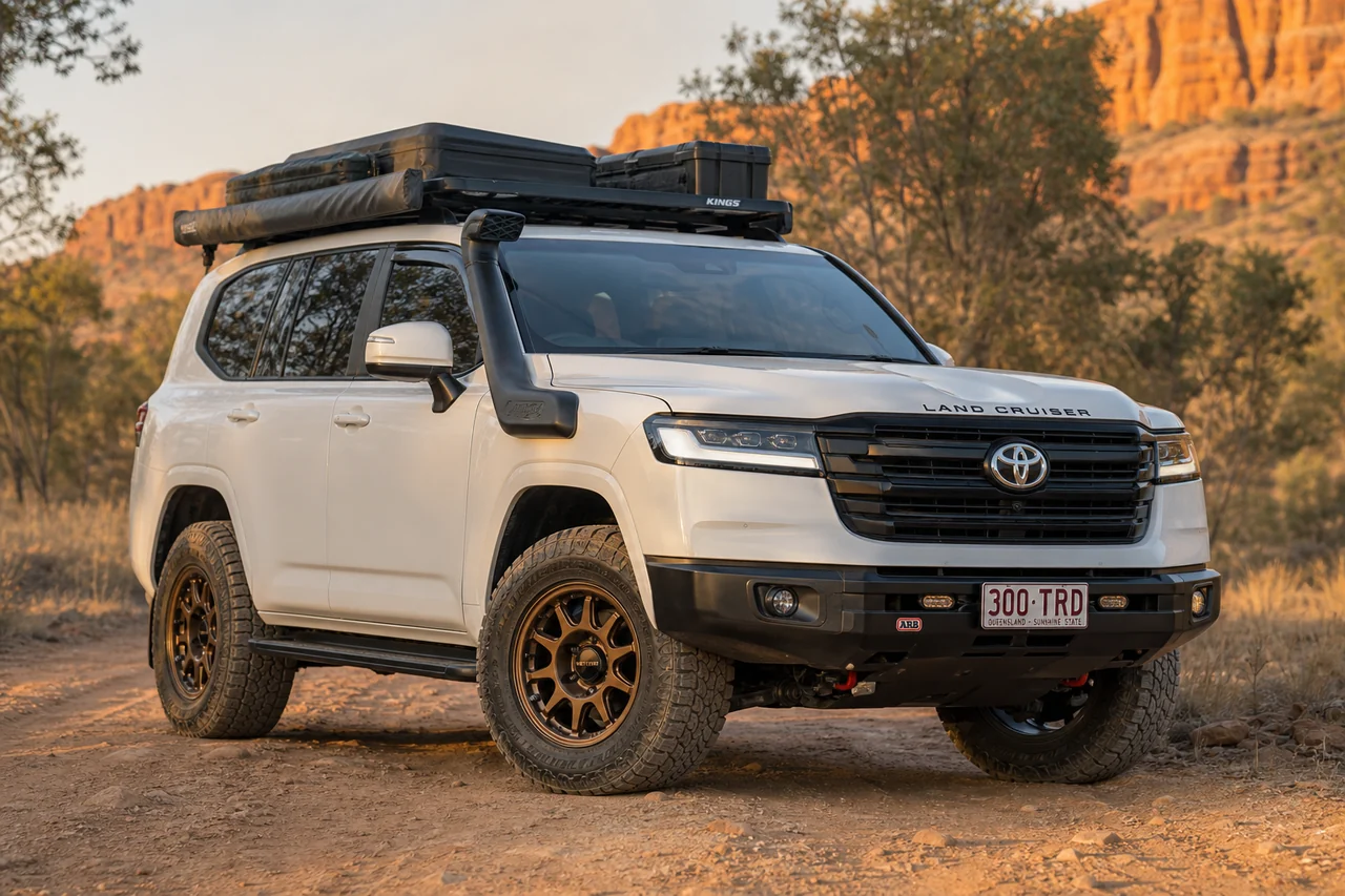 Best Land Cruiser Wheels for a Strong Overland Setup Toyota Land Cruiser overland wheel setup on a dusty Australian trail