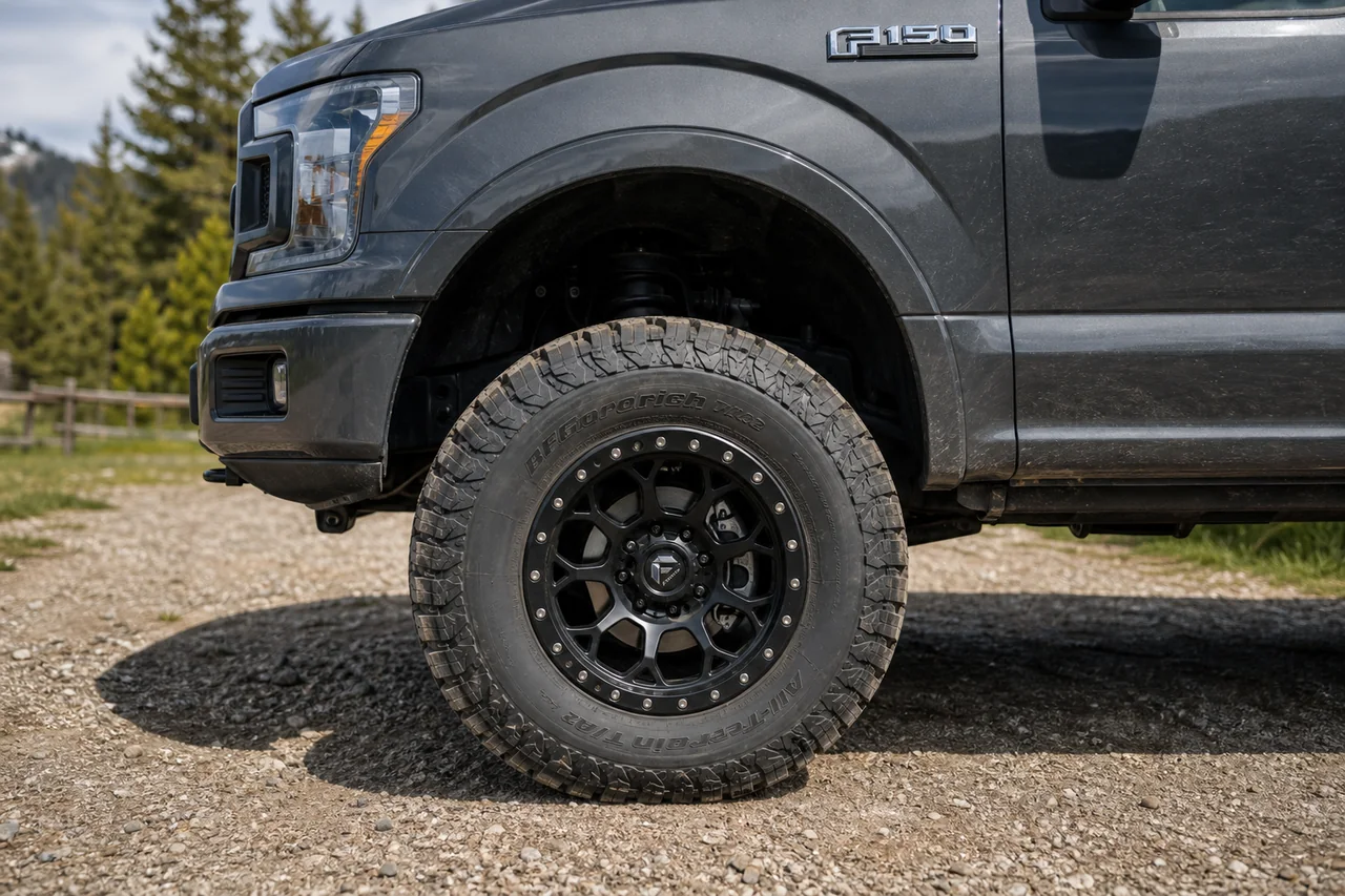 Best Wheel Size for Lifted Truck Fitment Guide lifted f150 18 inch wheel closeup