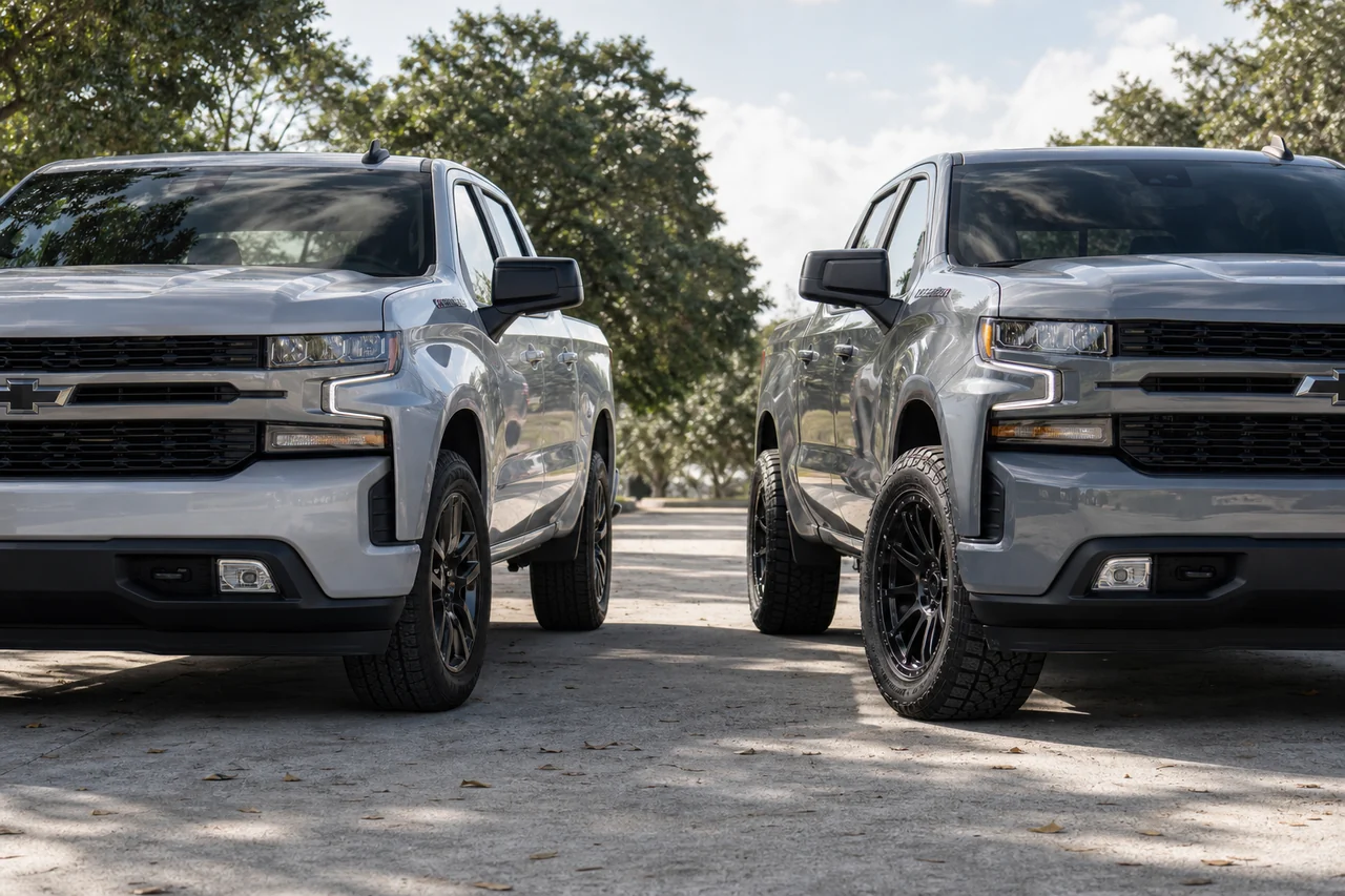 Best Chevrolet Silverado Wheels for a Strong 20 Inch Setup Chevrolet Silverado wheel fitment comparison between mild and aggressive setups