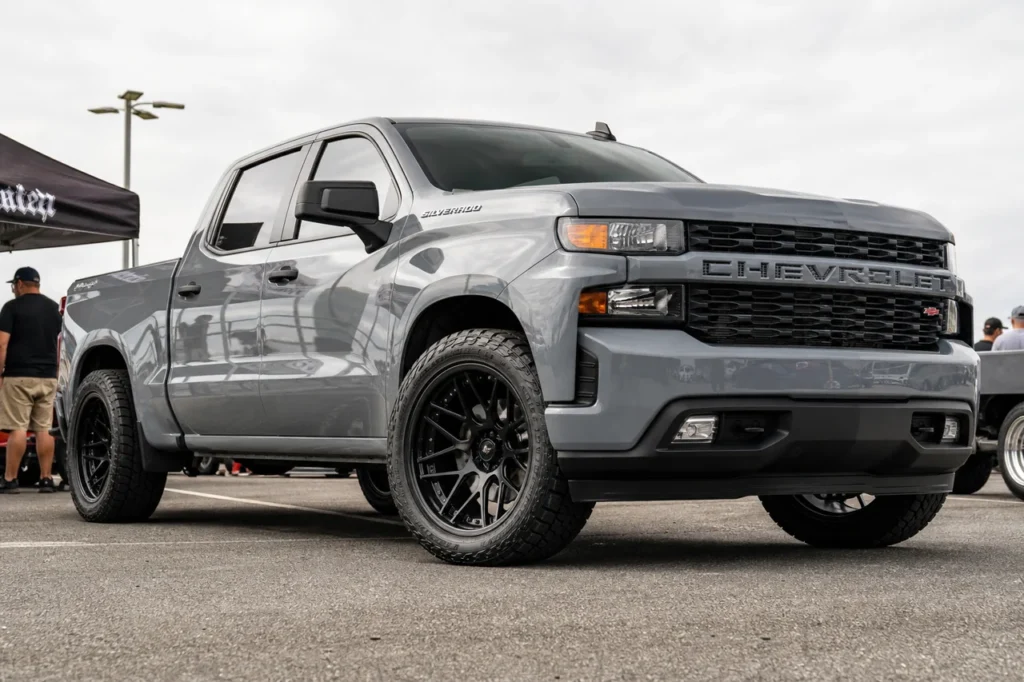 Chevrolet Silverado 1500 with matte black concave 20 inch truck wheels