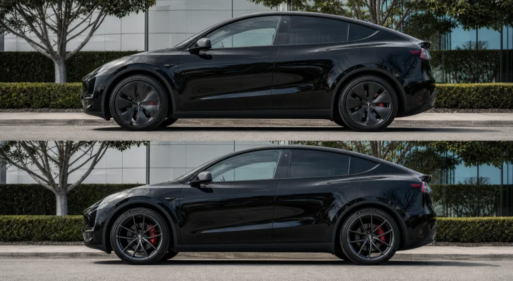 tesla model y bigger wheels fuel economy hero