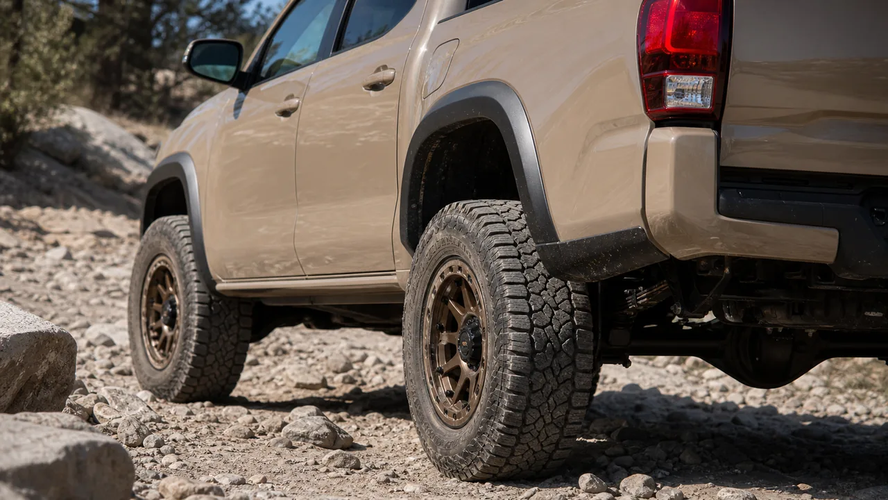 Best Toyota Tacoma Off-Road Wheels for a Strong Setup Toyota Tacoma all-terrain tire setup on rocky trail